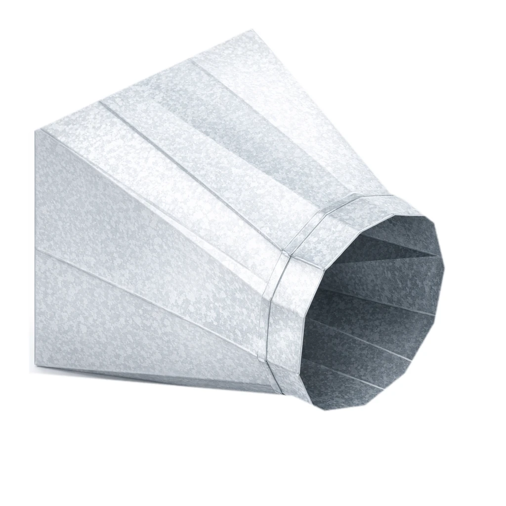 Square to round duct transition viewed from the round outlet end