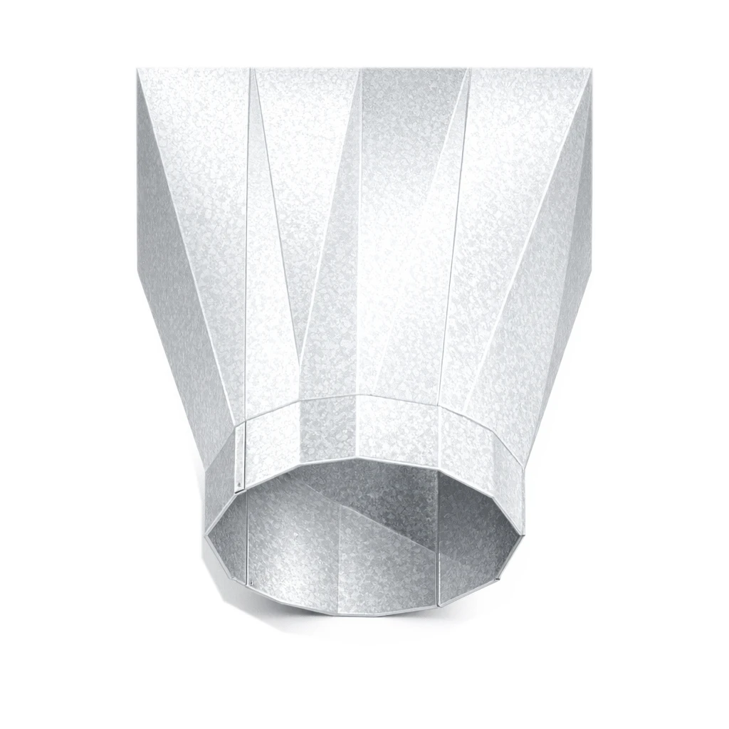 Square to round duct transition viewed from the rectangular inlet end